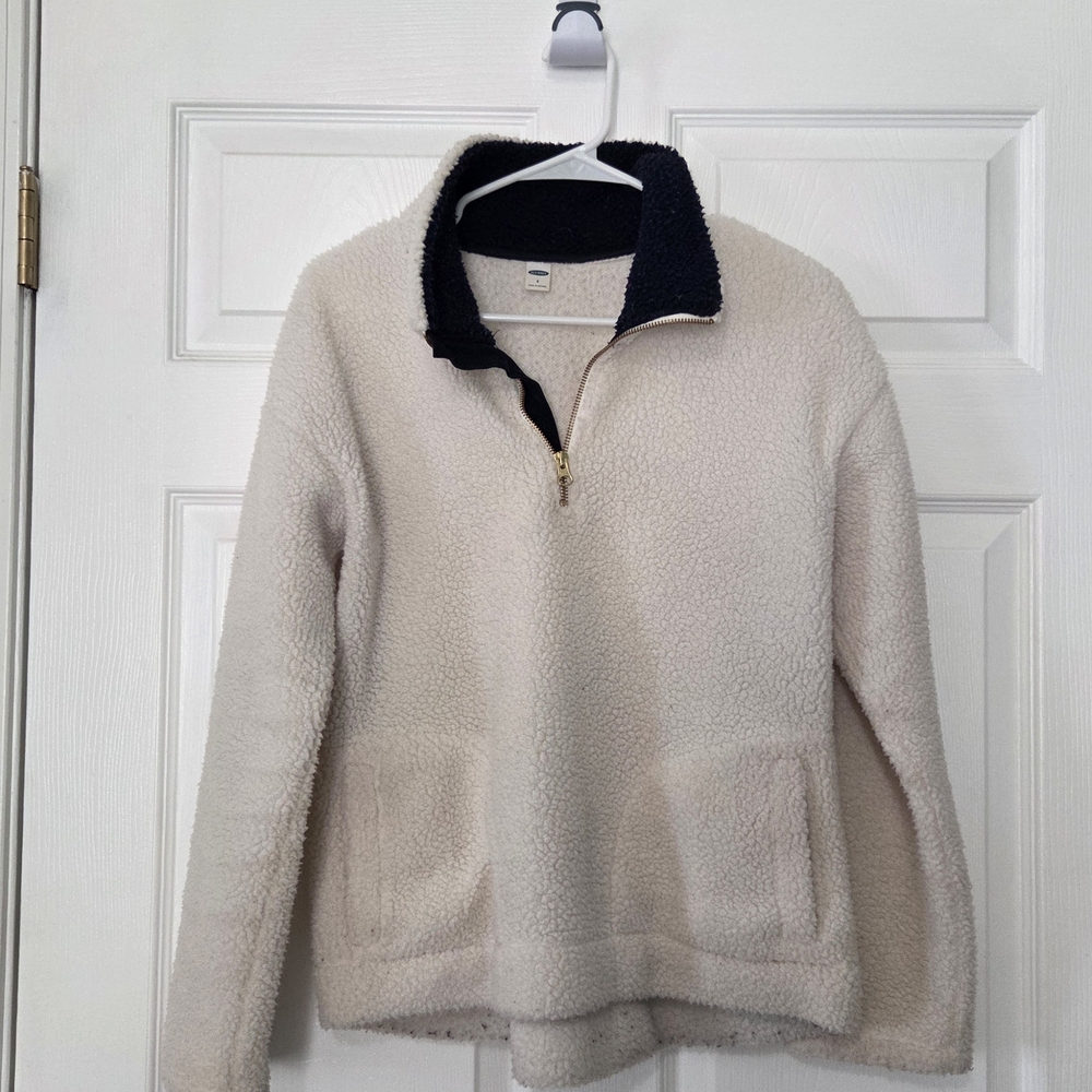 Old Navy Cream Teddy Jacket with Navy Trim